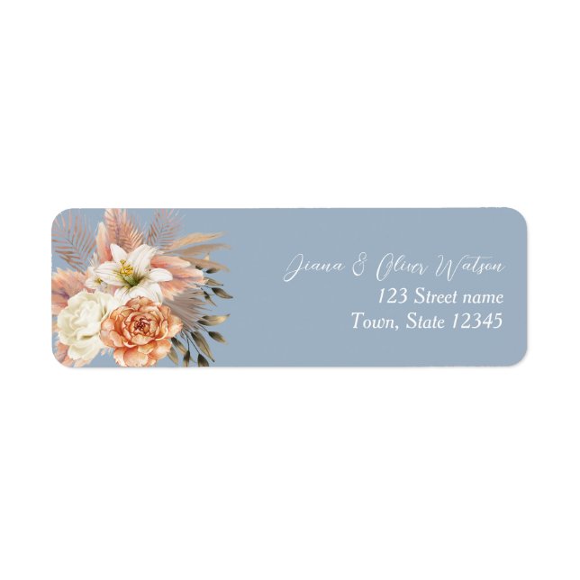 Dusty Blue Floral Wedding Address Label (Front)