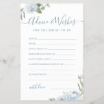 Dusty blue floral wedding advice & wishes card<br><div class="desc">These advice & wishes cards are sweet keepsakes for the bride and couple,  features romantic watercolor floral in dusty blue and sage green,  and stylish modern script,  simple and elegant,  great activity for modern boho bridal shower,  botanical garden wedding parties. 
See all the bridal shower games in collection.</div>