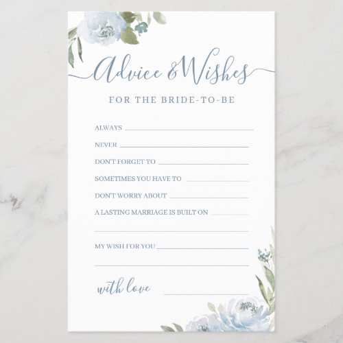 Dusty blue floral wedding advice  wishes card