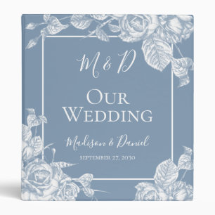 Dusty Blue Floral Wedding Album 3 Ring Binder