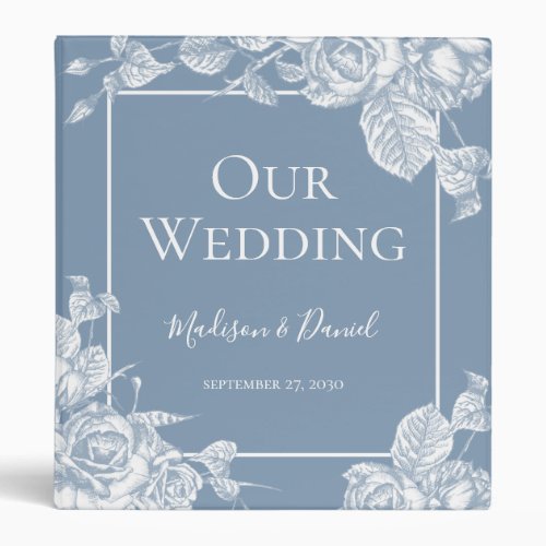 Dusty Blue Floral Wedding Album 3 Ring Binder