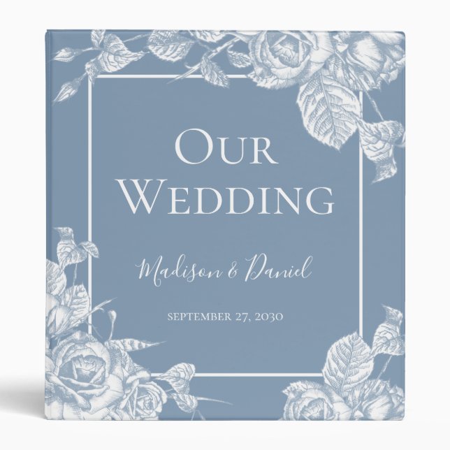 Dusty Blue Floral Wedding Album 3 Ring Binder (Front)