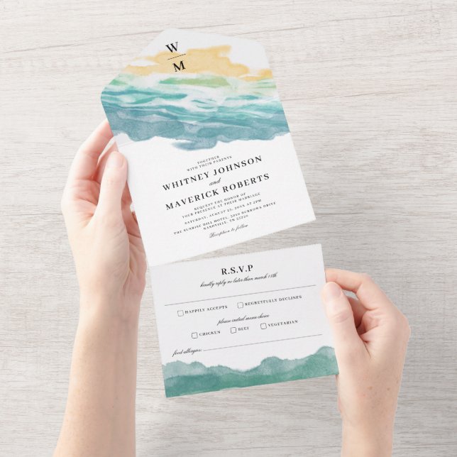 Dusty Blue Floral Wedding All In One Invitatio All Invitation (Tearaway)