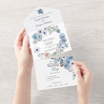 Dusty Blue Floral Wedding | All In One Invitation by dmboyce at Zazzle