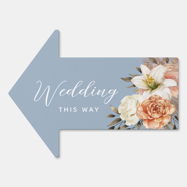 Dusty Blue Floral Wedding Arrow Sign (Front)