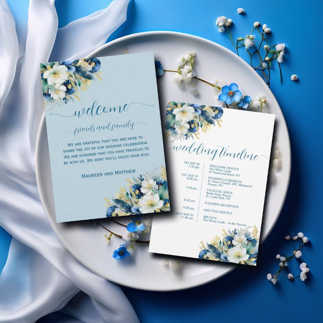 Dusty Blue Floral Wedding Bag Letter Timeline Card (Creator Uploaded)