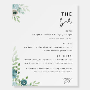 Dusty Blue Floral Wedding Bar Menu Boards