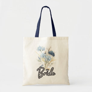 Dusty Blue Floral Wedding Bride Tote Bag