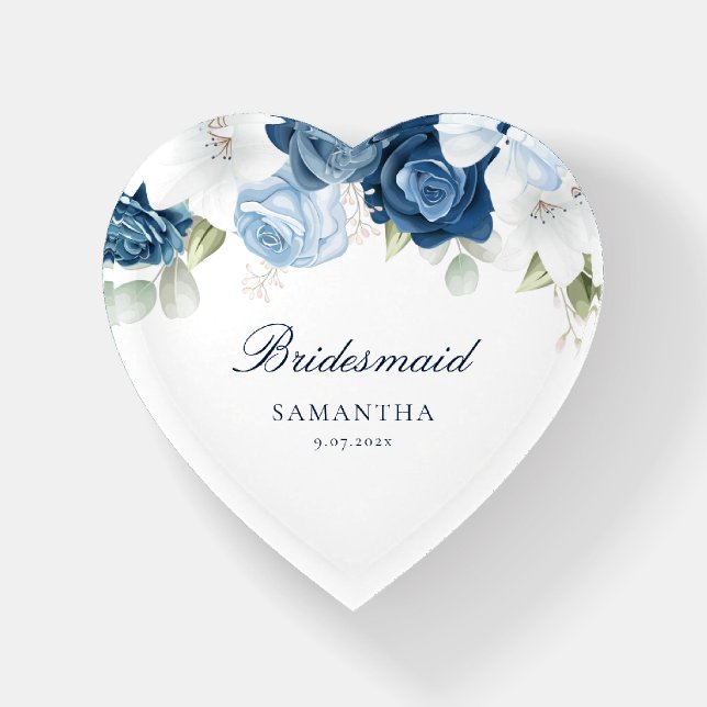 Dusty Blue Floral Wedding Bridesmaid Thank You Paperweight (Front)