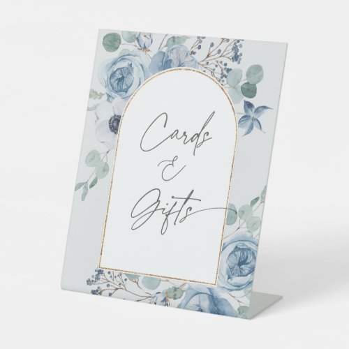 Dusty blue floral wedding Cards and gifts Pedestal Sign