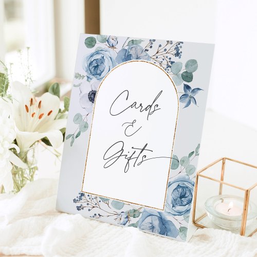 Dusty blue floral wedding Cards and gifts Pedestal Sign