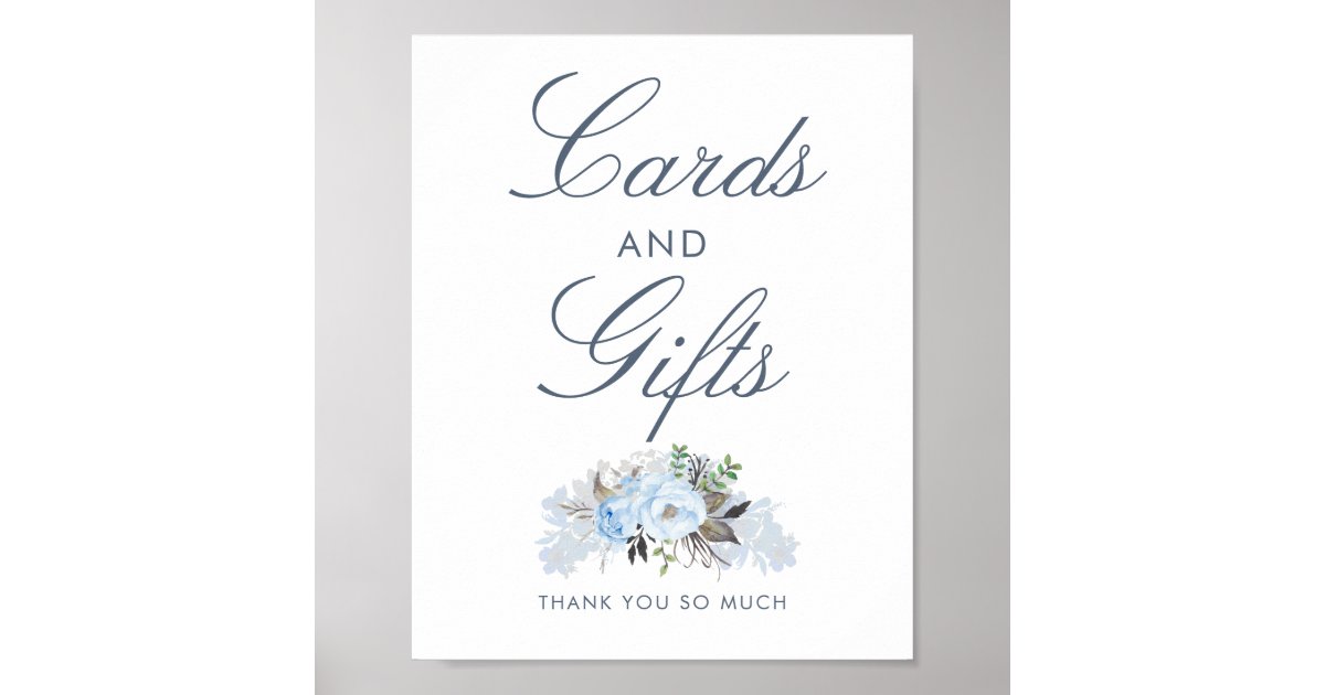 Dusty Blue Floral Wedding Cards and Gifts Sign