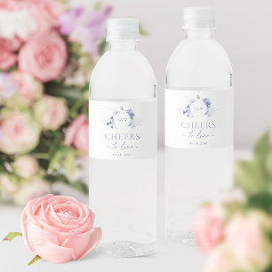 Dusty Blue Floral Wedding Cheers to Love Water Bottle Label