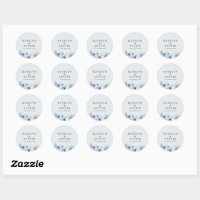 Dusty Blue Botanical Wedding Favor Classic Round Sticker, Zazzle