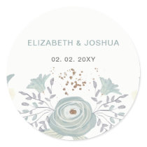 Dusty Blue Floral Wedding Classic Round Sticker