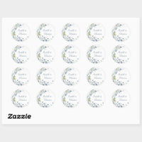 Dusty Blue Botanical Wedding Favor Classic Round Sticker, Zazzle