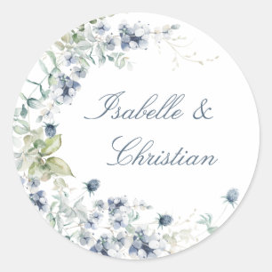 Dusty Blue Floral Wedding Classic Round Sticker