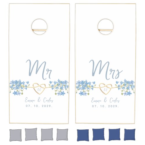 Dusty Blue Floral Wedding Cornhole Set