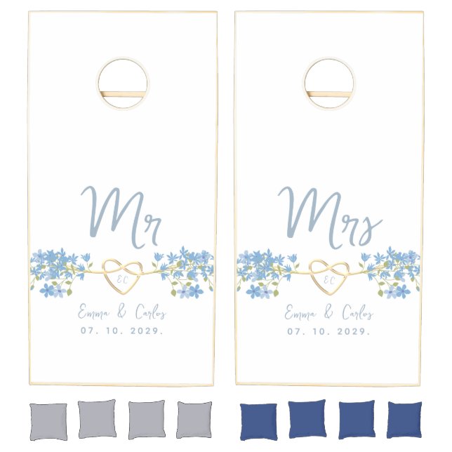 Dusty Blue Floral Wedding Cornhole Set (Set)