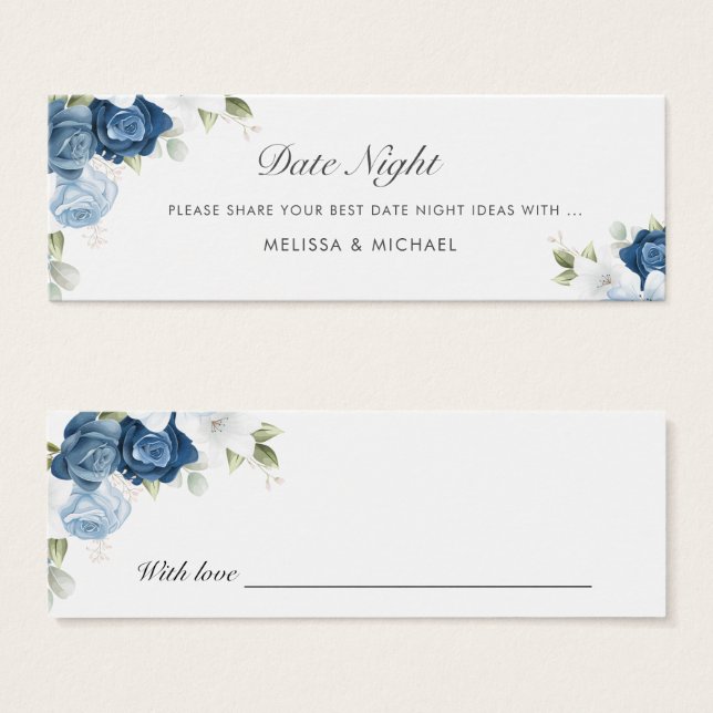 Dusty Blue Floral Wedding Date Night Jar Card (Front & Back)
