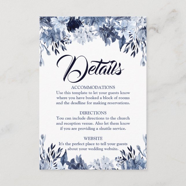 Dusty Blue Floral Wedding Details Card (Front)