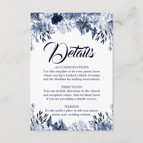 Dusty Blue Floral Wedding Details Card