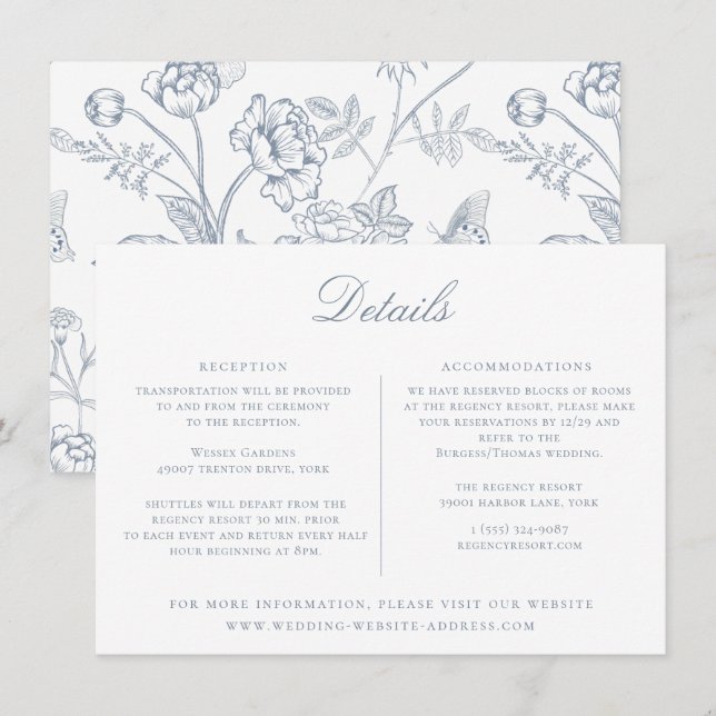 Dusty Blue Floral Wedding Details Card (Front/Back)