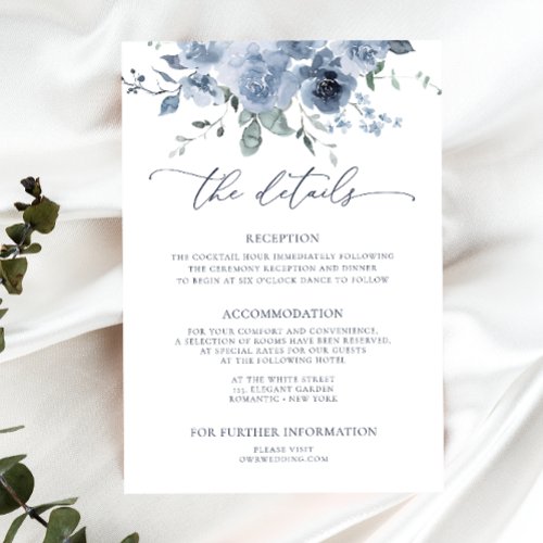 Dusty Blue Floral Wedding Details Enclosure Card