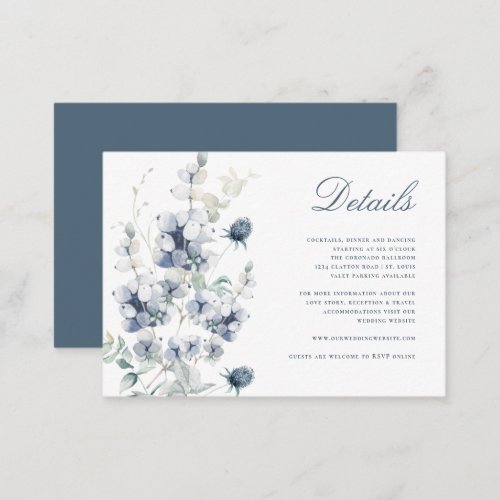 Dusty Blue Floral Wedding Details  Enclosure Card