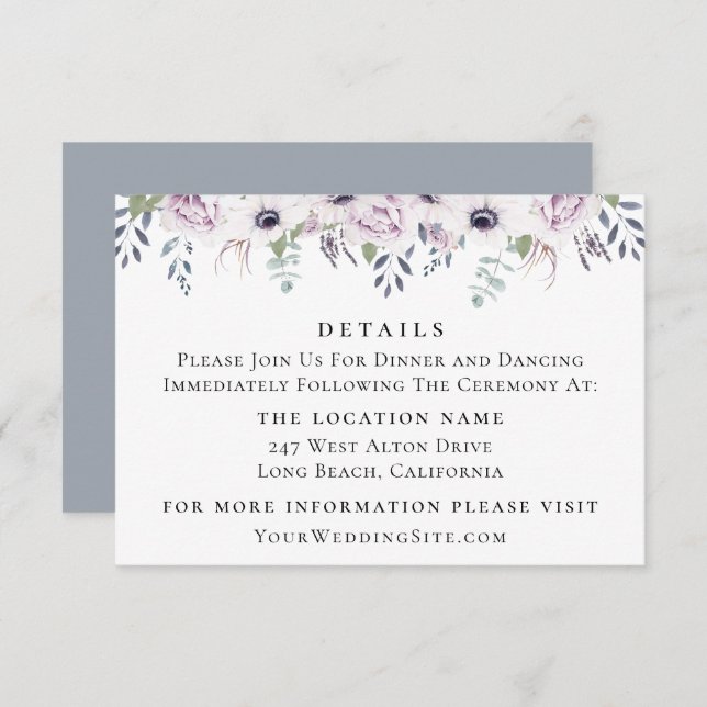 Dusty Blue Floral Wedding Details Invitation (Front/Back)