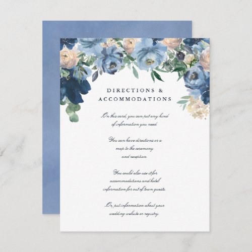 Dusty Blue Floral Wedding Directions Enclosure Card