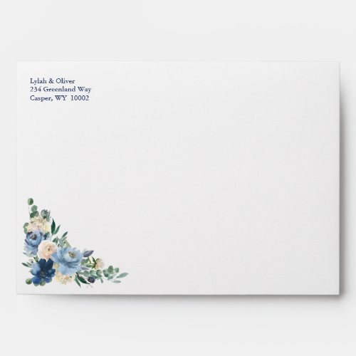 Dusty Blue Floral Wedding  Envelope