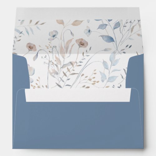 Dusty Blue Floral Wedding Envelope