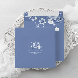 Dusty Blue Floral Wedding Envelope