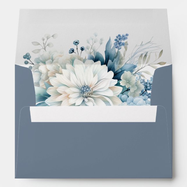 Dusty Blue Floral Wedding Envelope Liner (Back (Bottom))