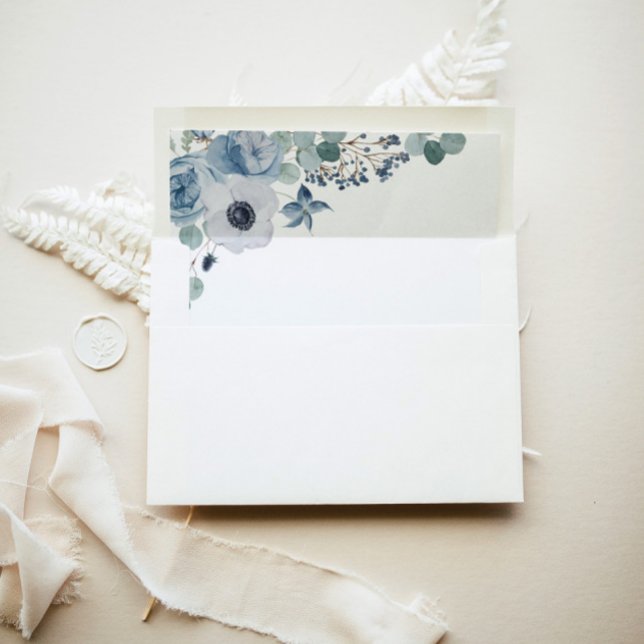 Dusty blue floral wedding envelope liner (Creator Uploaded)