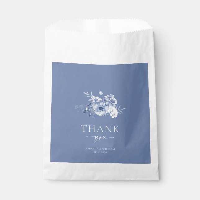 Dusty Blue Floral Wedding Favor Bag (Front)