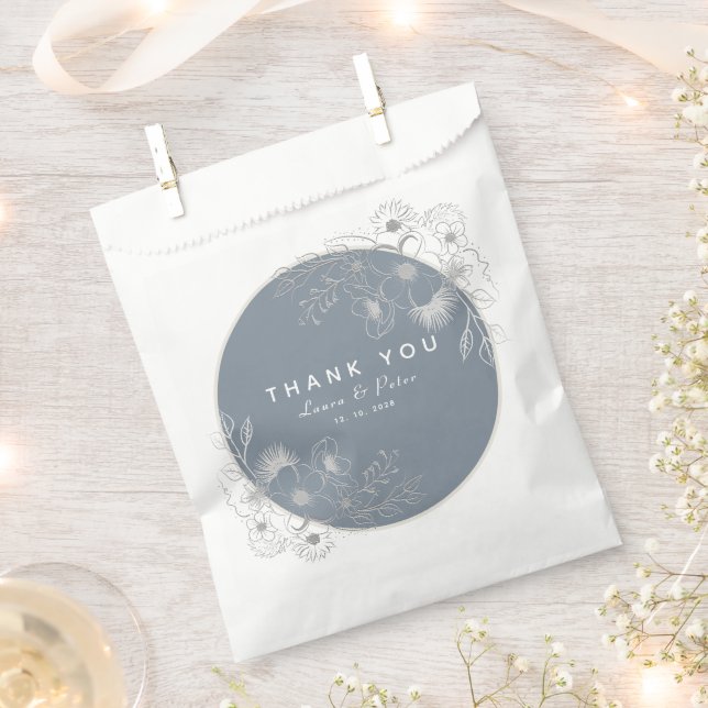 Dusty Blue Floral Wedding Favor Bag (Clipped)