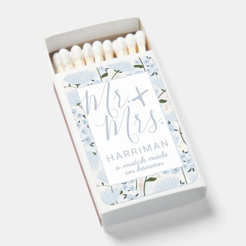 Dusty Blue Floral Wedding Favor  Matchboxes