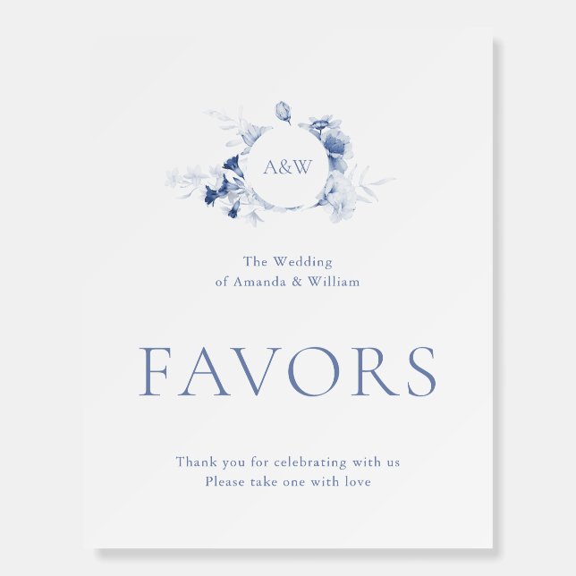 Dusty Blue Floral Wedding Favor Sign (Front)