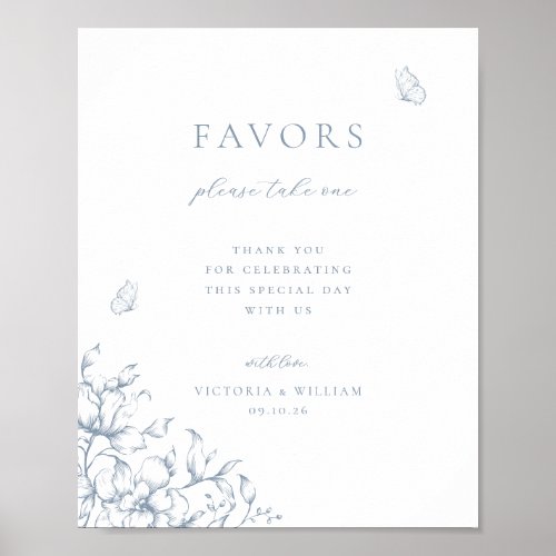 Dusty Blue Floral Wedding Favor Sign
