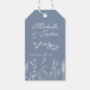 Dusty Blue Floral Wedding Favor Tags