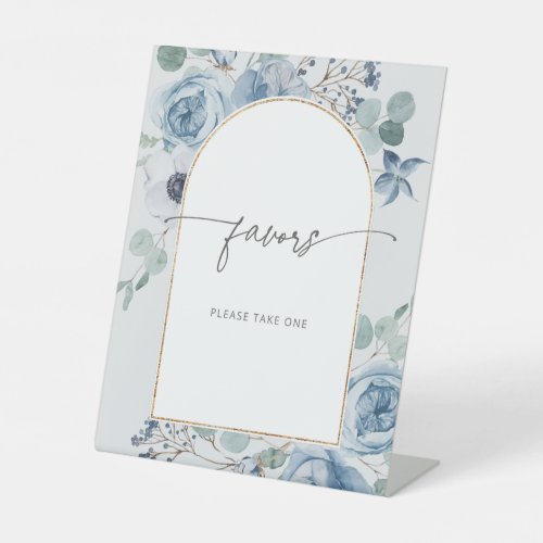 Dusty blue floral wedding Favors please take one P Pedestal Sign