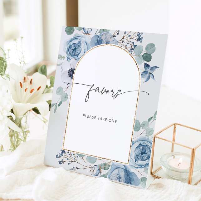 Dusty blue floral wedding Favors please take one P Pedestal Sign (Creator Uploaded)