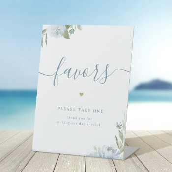 Dusty Blue Floral Wedding Favors Please Take One  Pedestal Sign by AvaPaperie at Zazzle