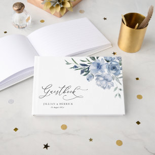 dusty blue floral wedding foil guest book