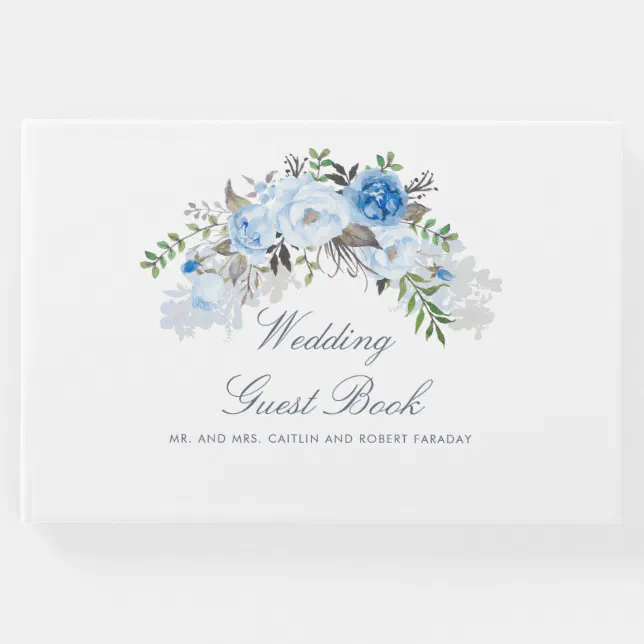 Dusty Blue Floral Wedding Guest Book Zazzle