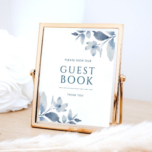 Dusty Blue Floral Wedding Guest Book Sign