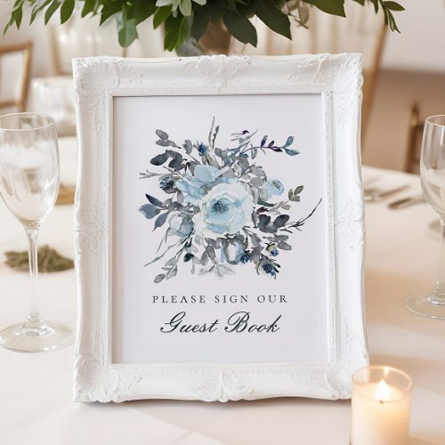 Dusty Blue Floral Wedding Guest Book Sign