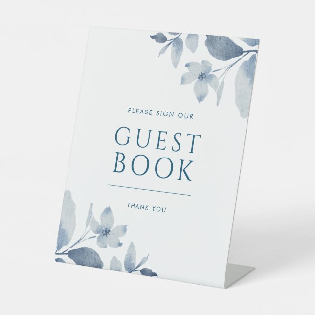 Dusty Blue Floral Wedding Guest Book Sign (Front)